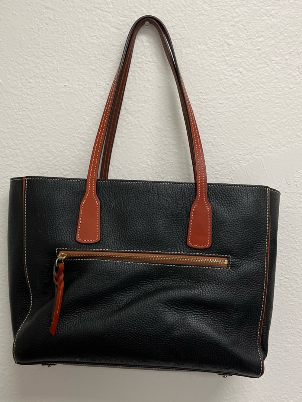 Dooney & Bourke Black Leather Tote with Brown Trim - Picture 3 of 3